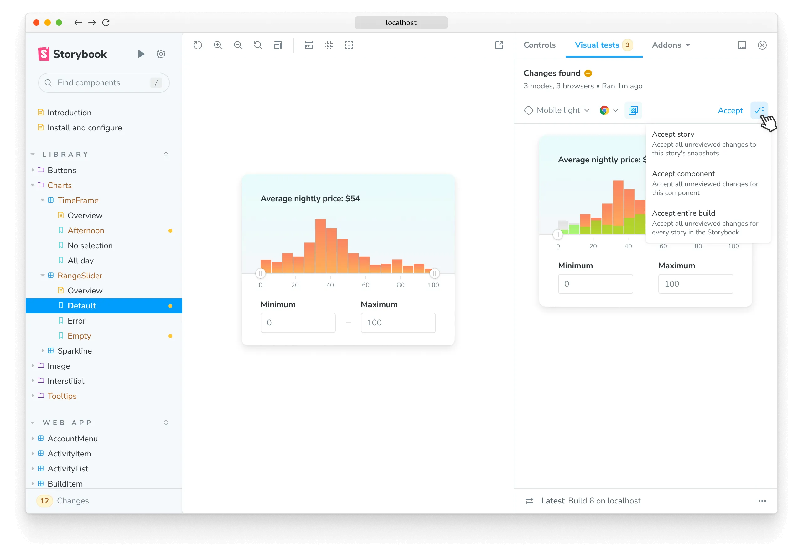 Approve or reject the UI changes in Storybook